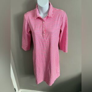 sailor-sailor Pink White Striped UPF 50+ Polo Dress Size S